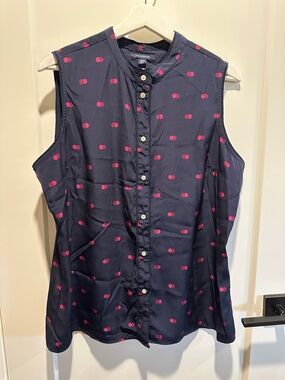 Tommy Hilfiger Navy Sleeveless Button-Up Top with Pink Dot Print